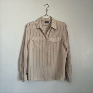 Vintage Beige Striped Button-Up Shirt